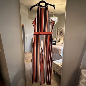 VENUS Multicolor Striped Halter Jumpsuit